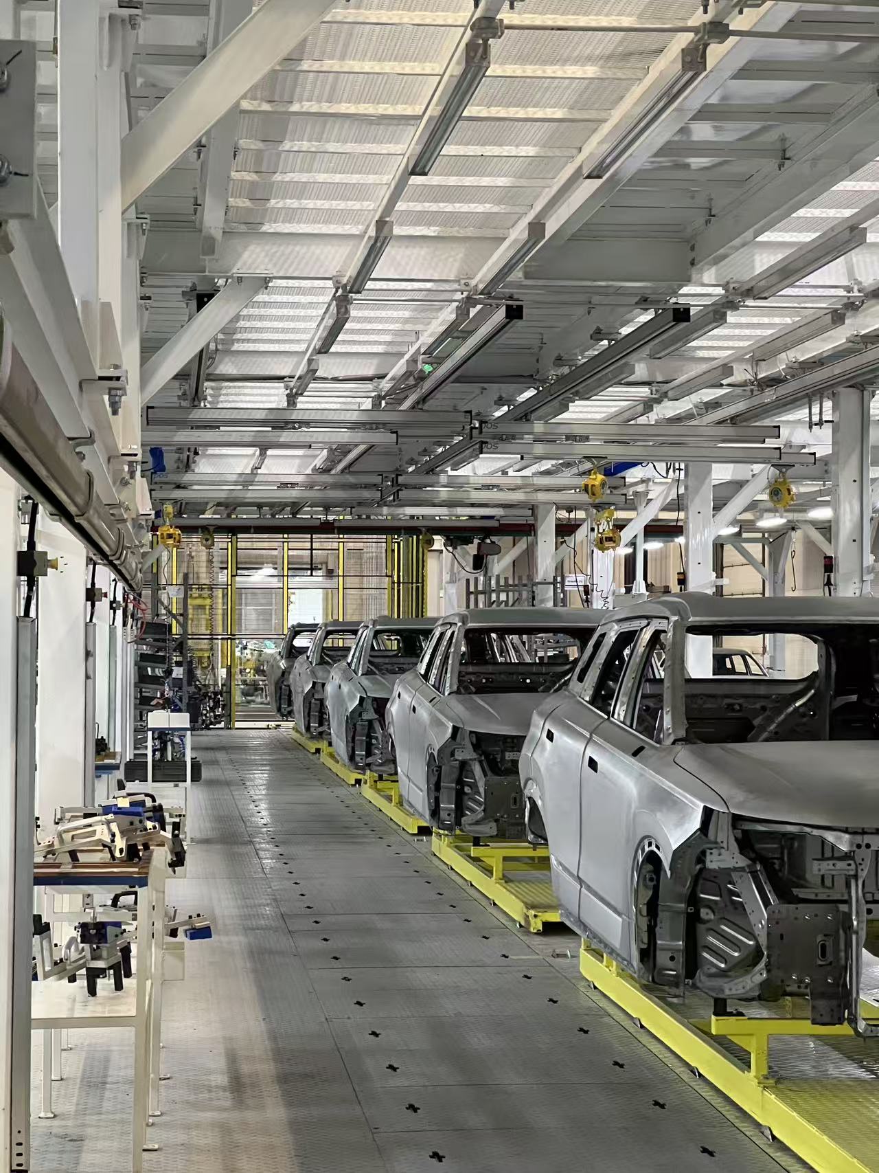Vehicle assembly line inside the factory